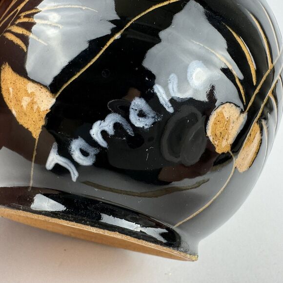 Jamaica Frazer Ceramics Small Round Vase Signed Black Leaf Tulip Style Mouth - Picture 6 of 8